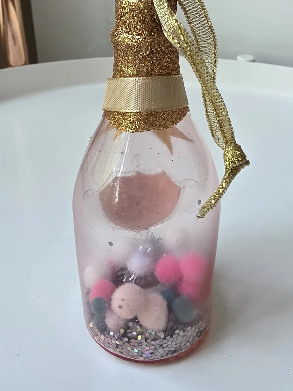 Hallmark Signature Pink and Gold Sparkle Bottle Ornament
